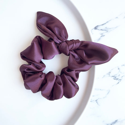 Deep mauve satin scrunchie