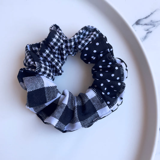 Black multiple pattern scrunchie