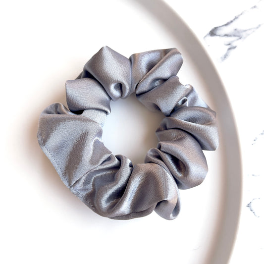 Grey satin scrunchie