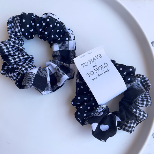 Black multiple pattern scrunchie