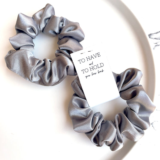 Grey satin scrunchie