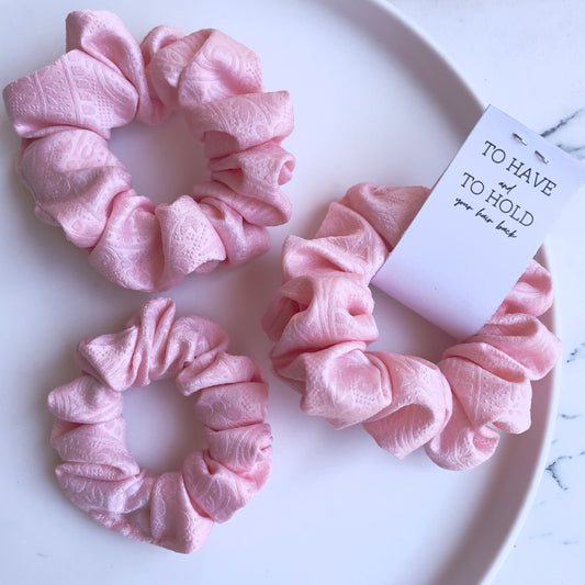 Baby pink fabric scrunchie