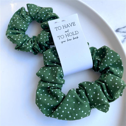 Green polkadot scrunchie