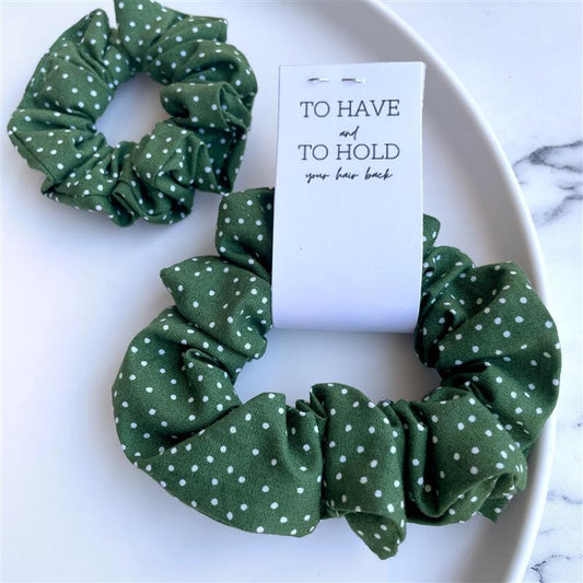 Green polkadot scrunchie