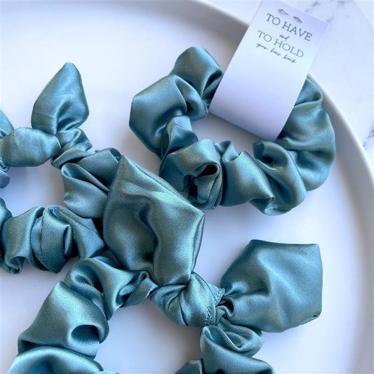 Pacific green satin scrunchie