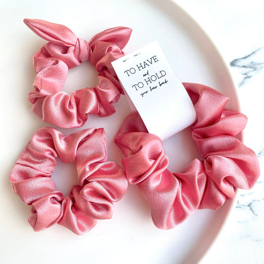 Pink coral satin scrunchie